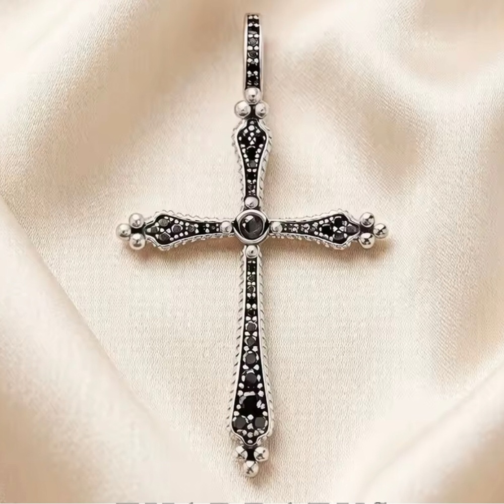 Sterling Silver Black Marcasite Cross Pendant